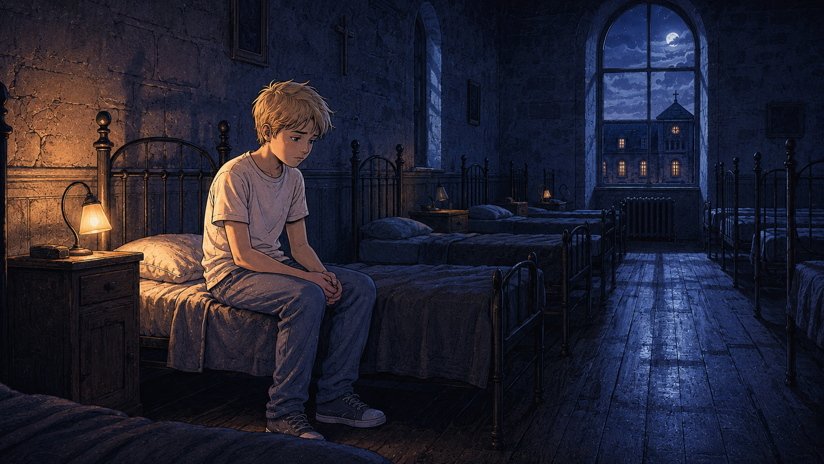 Adolescent profondément triste et seul sur son lit d’internat