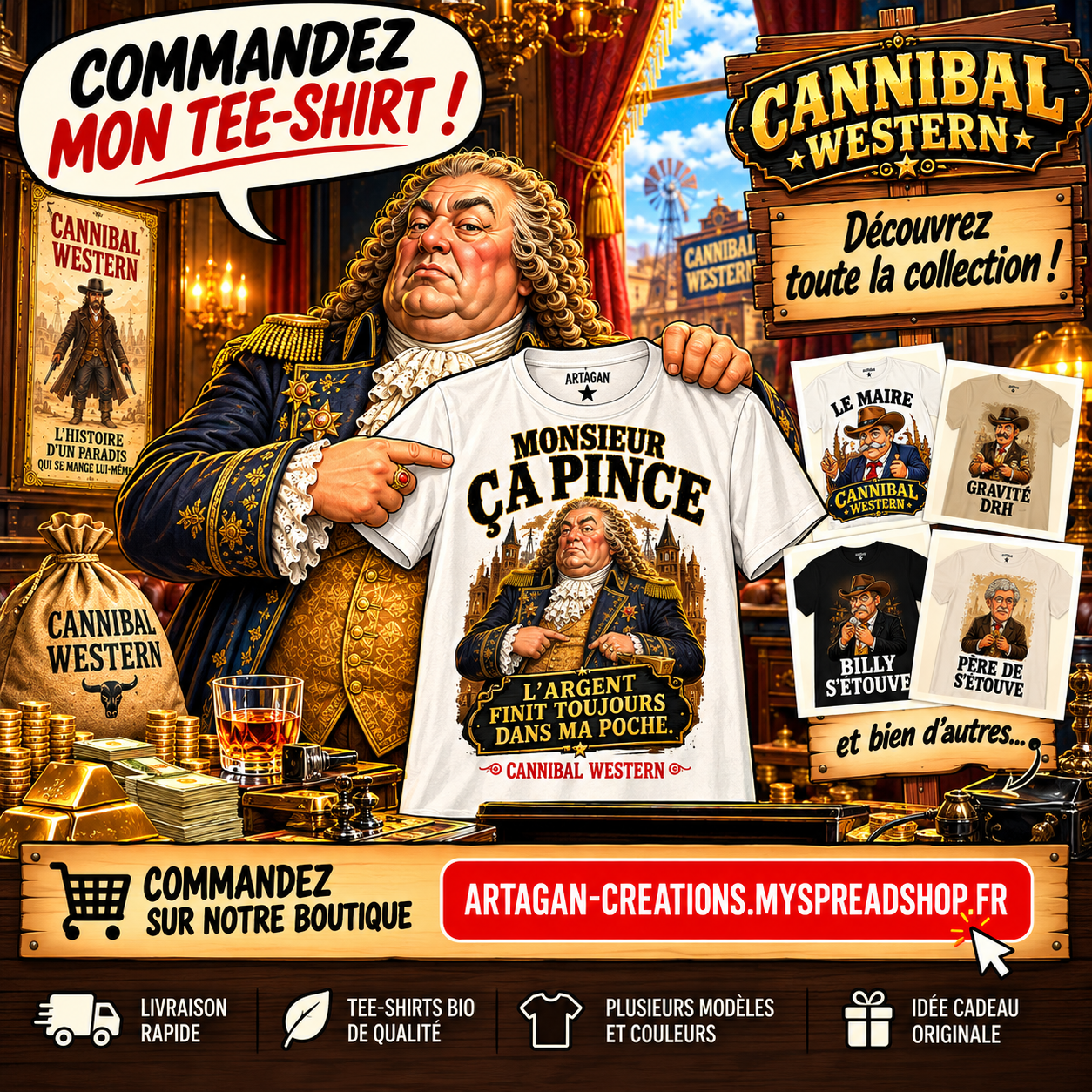 Monsieur Ça Pince présente son tee-shirt Cannibal Western – collection Artagan
