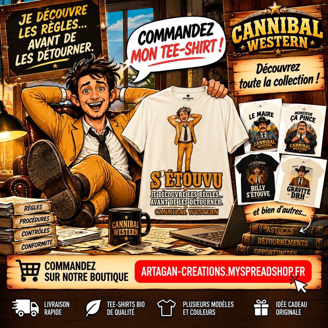 S’Étouvu présente son tee-shirt Cannibal Western – collection Artagan